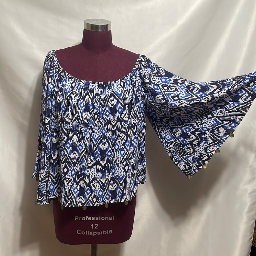 Lilly Pulitzer Delaney Blue Abstract long sleeve top size L - Picture 5 of 16